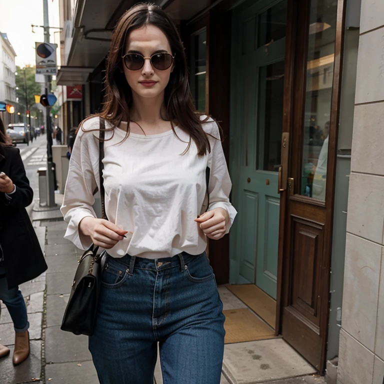 Anne Hathaway dressed in transparent top and jeans