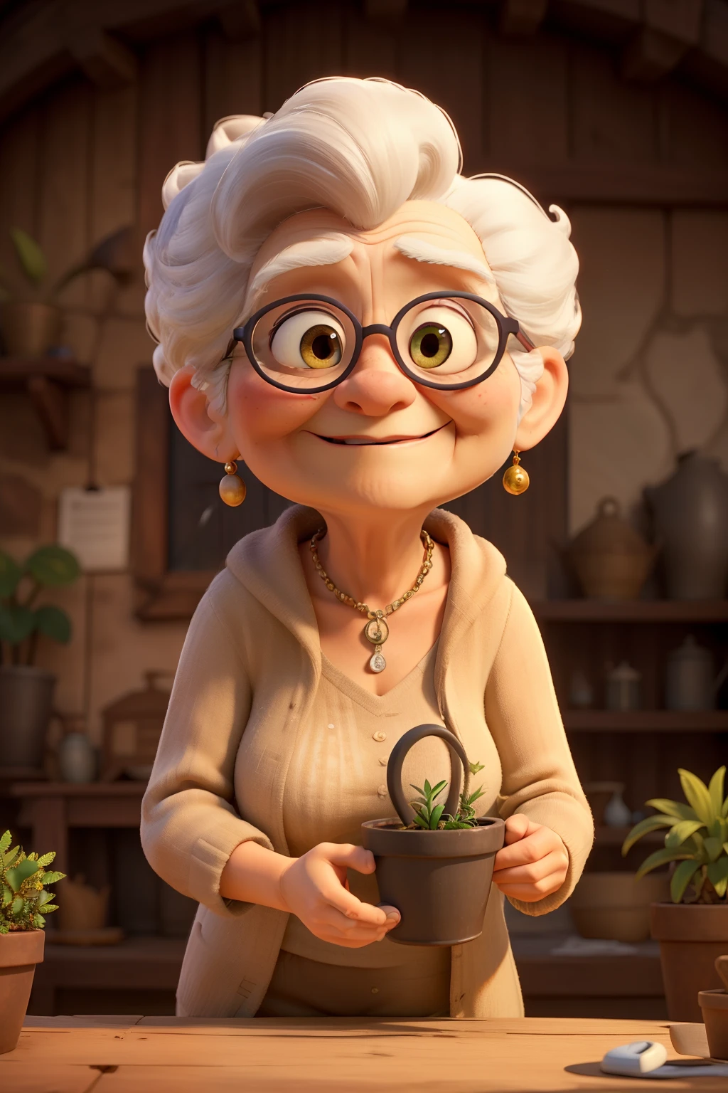 ((best quality)), ((masterpiece)), (detailed), perfect face
old cute women watering plants

