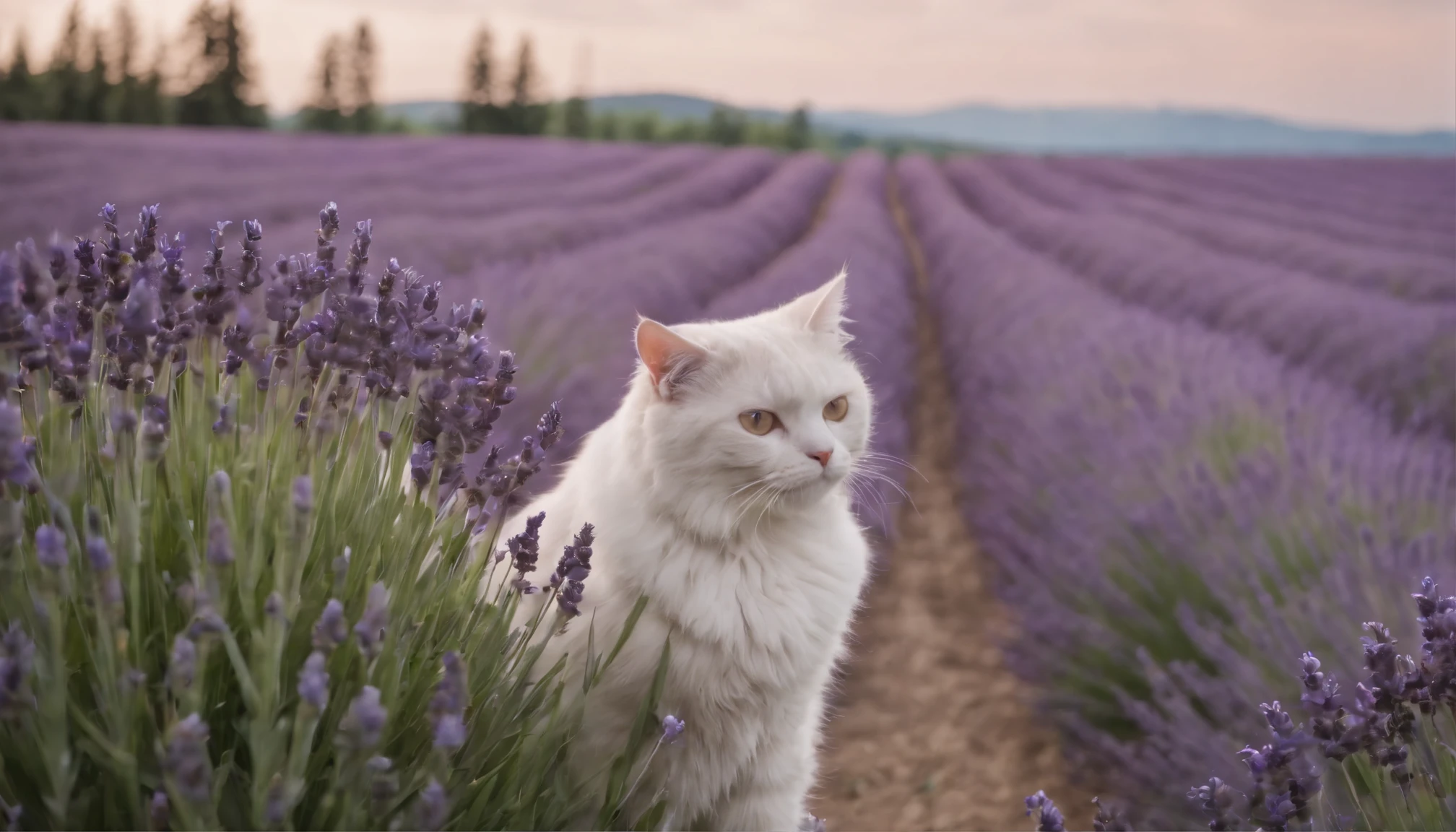 Lavender fields in Furano, Hokkaido、Cat