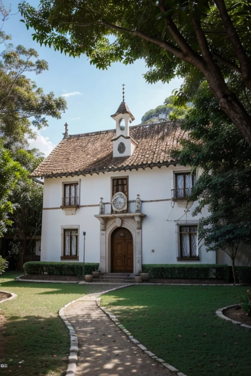 um castelo, uma escola, with a large patio, gramados e plantas em fentando