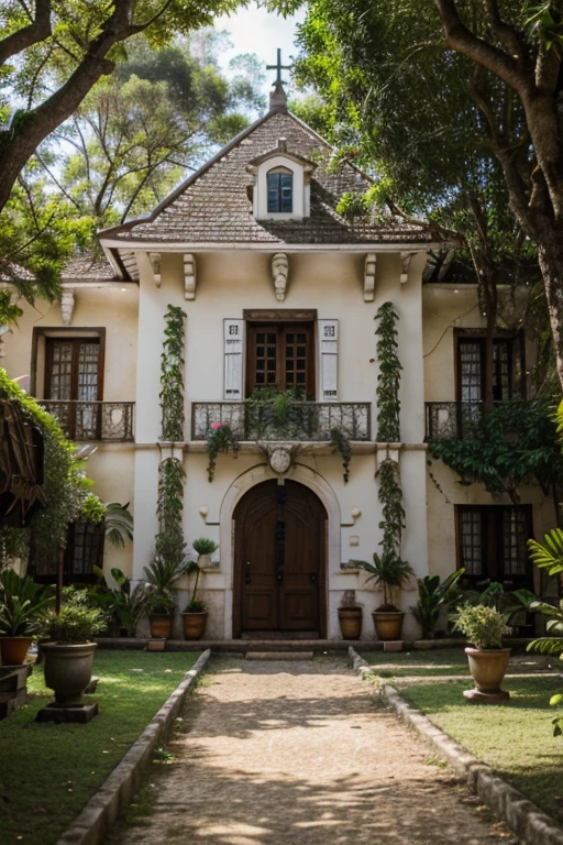 um castelo, uma escola, with a large patio, gramados e plantas em fentando