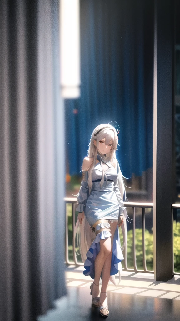 anime girl with long white hair and a blue dress, digital cyberpunk anime art, digital cyberpunk - anime art, rococo cyberpunk, detailed digital anime art, beautiful digital artwork, anime fantasy illustration, digital anime art, white haired deity, digital art on pixiv, digital anime illustration, advanced digital anime art, anime styled digital art, guweiz on pixiv artstation