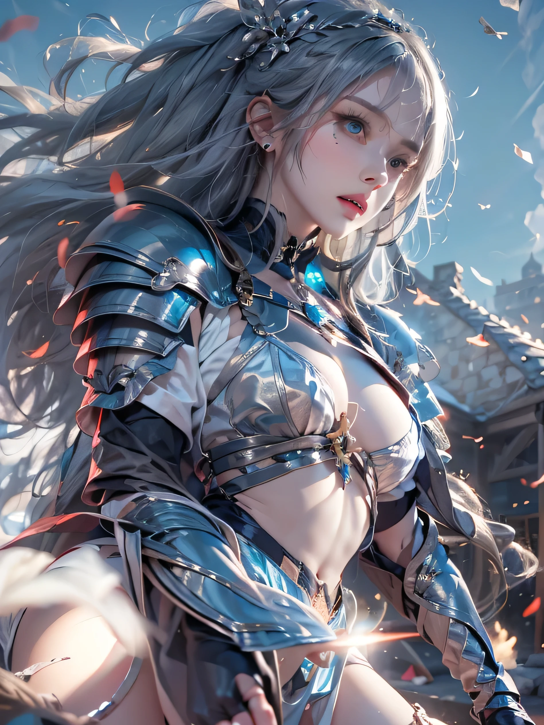 (photorealistic:1.8, highest quality:1.8,8K masterpiece:1.8,High resolution,muste piece:1.8,RAW Photos,cinematic lighting、8mm fisheye lens),No split screen,medieval fantasy、Old castle、Remains、(A beautiful girl warrior with a sword in her hand fighting the enemy:1.5)、(Completely naked、combat hair ornament、armored suit、loincloth、bondage、choker、Knee-high boots、beautiful butt、beautiful thighs、Plump nipples、nipples are visible、cameltoe、slender abs:1.2)、beautiful and detailed eyes:1.7、beautiful skin:1.8、(Soryu Asuka Langley)(character focus)、Top view、
rich expression、Gets angry violently、laugh at、surprised、
(midium Hair:1.2, Beautiful, shining blue, white, black and silver hair:1.5)、Sparkling Blue Eyes、Fine Lines