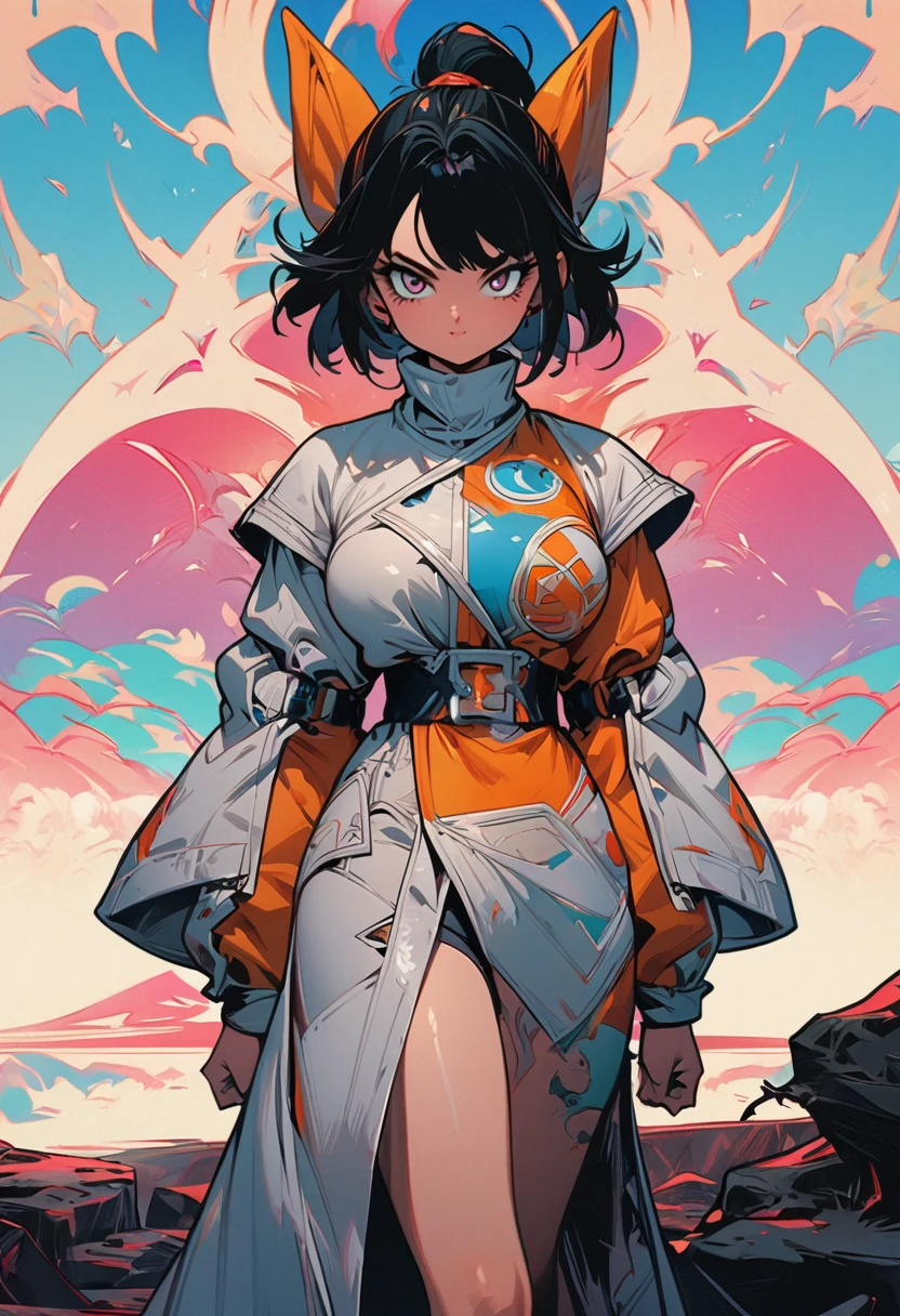 (artwork, Best quality, detailed), 1 girl, Alone, looking at the viewer, a girl,dragon ball style , akira toryama design