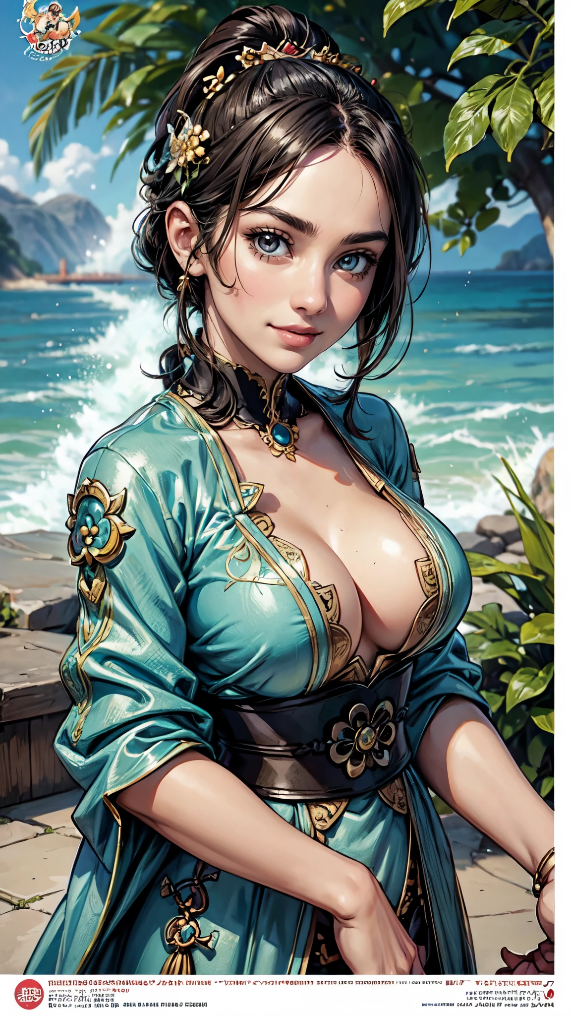nahida genshin,Cute style，Antique clothes，Ocean park，Poster publicity style，Pose，Simetall，C cup，Happy expression, detailed face, detailed eyes, detailed eyes, detailed face, detailed hands
