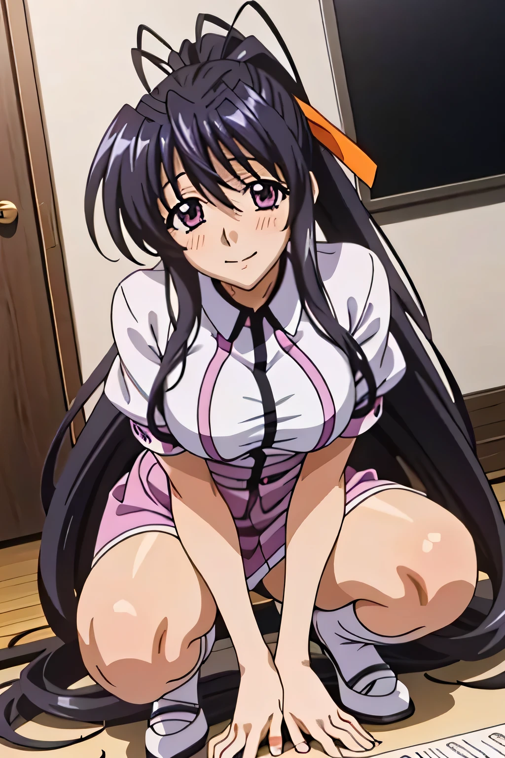 Himejima Akeno、long hair、(draw the eyes:1.2)、one person
、blush、smile
、I can see your chest
、squat
、white nurse uniform
、(highest quality)
、(fine skin:1.3)


