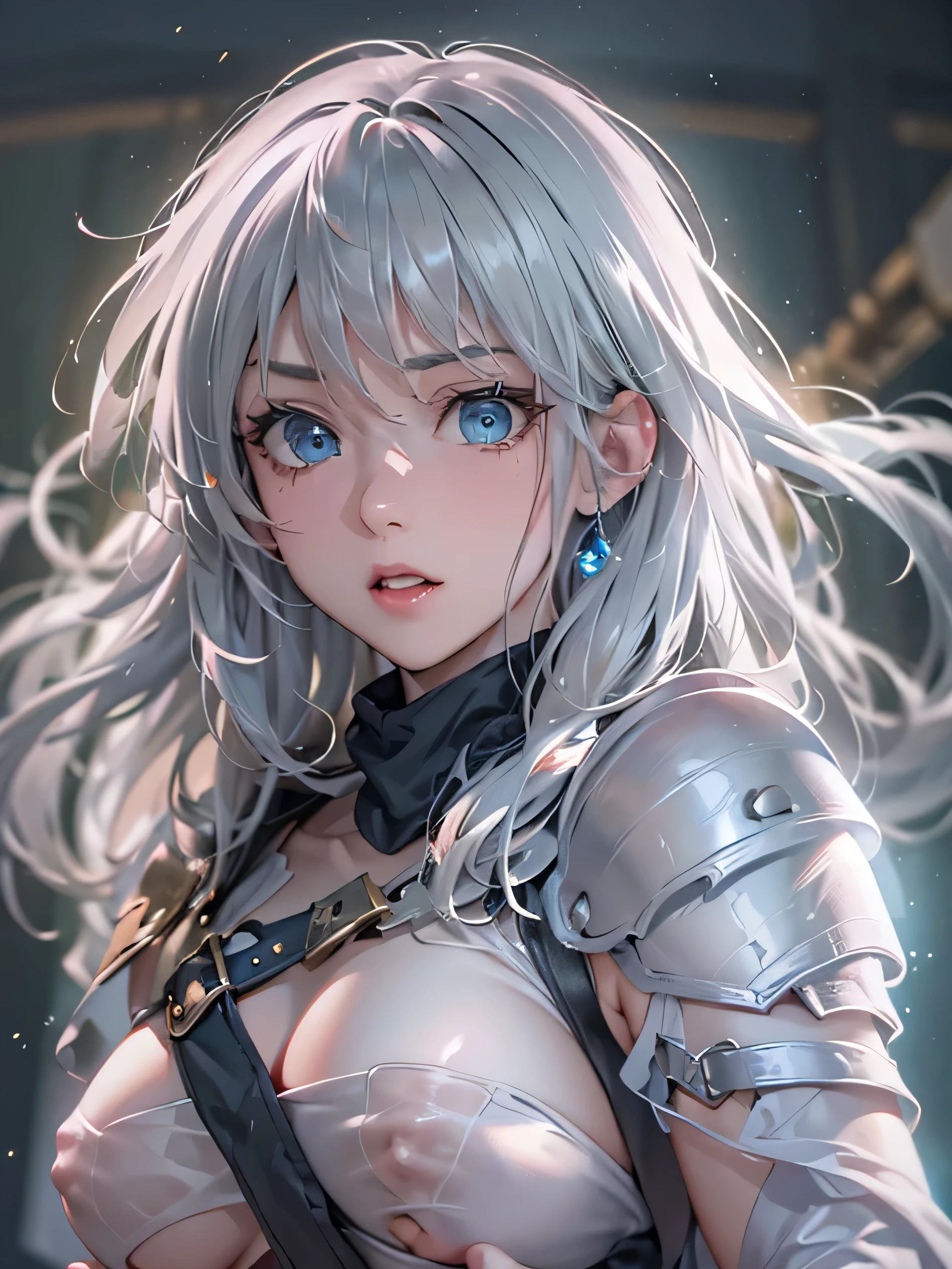 (photorealistic:1.8, highest quality:1.8,8K masterpiece:1.8,High resolution,muste piece:1.8,RAW Photos,cinematic lighting、8mm fisheye lens),No split screen,medieval fantasy、Old castle、Remains、Fight enemies with a sword in hand、 (1 beautiful girl warrior:1.5)、(Completely naked、combat hair ornament、armored suit、choker、Knee-high boots、beautiful butt、beautiful thighs、Plump nipples、Nipple piercing、Nipples are visible through the costume、beautiful breasts、cameltoe、slender abs:1.2)、beautiful and detailed eyes:1.7、beautiful skin:1.8、(Soryu Asuka Langley)(character focus)、
rich expression、Gets angry violently、laugh at、surprised、
(midium Hair:1.2, Beautiful, shining blue, white, black and silver hair:1.5)、Sparkling Blue Eyes、Fine Lines