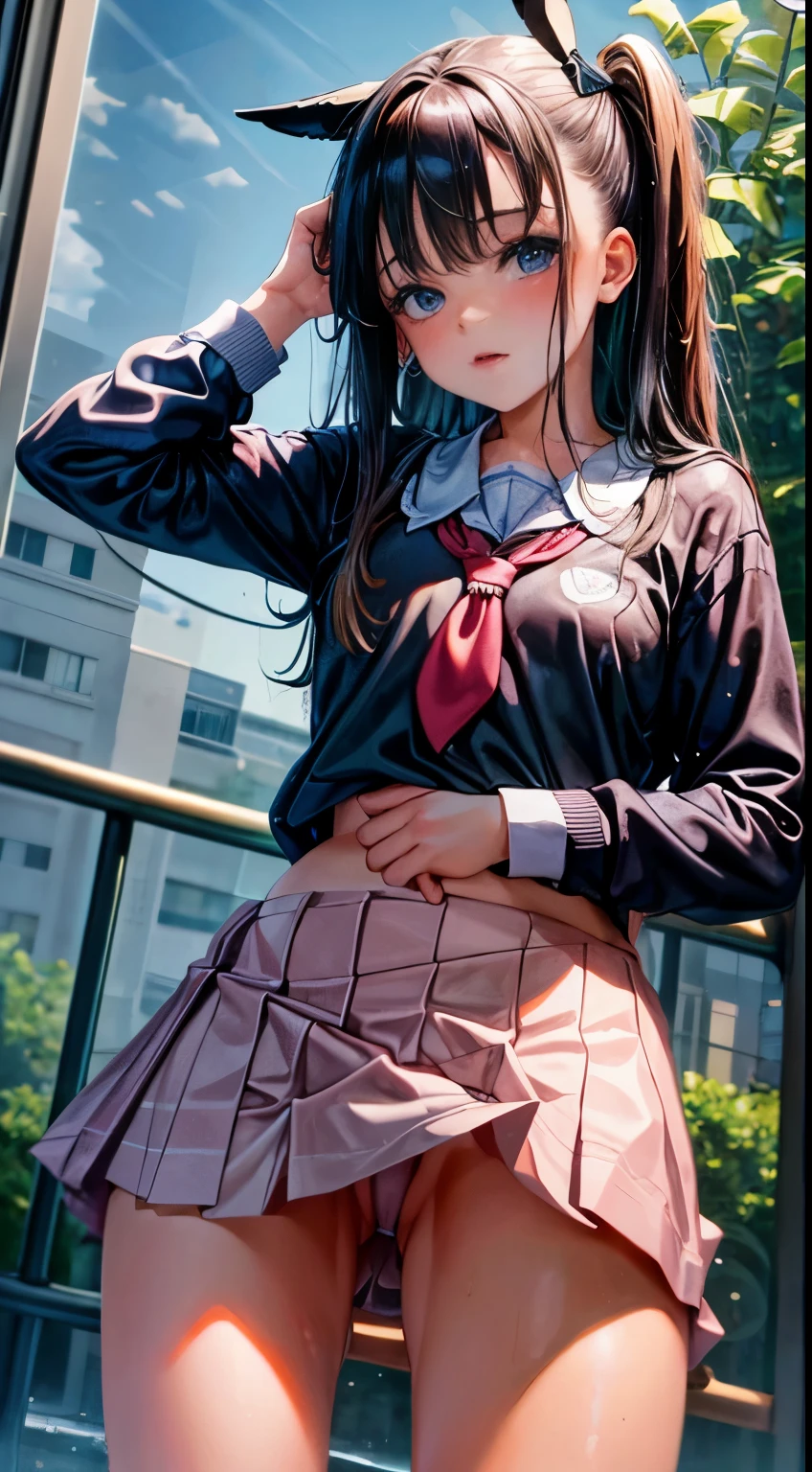 Young school girl, wet and panties showing