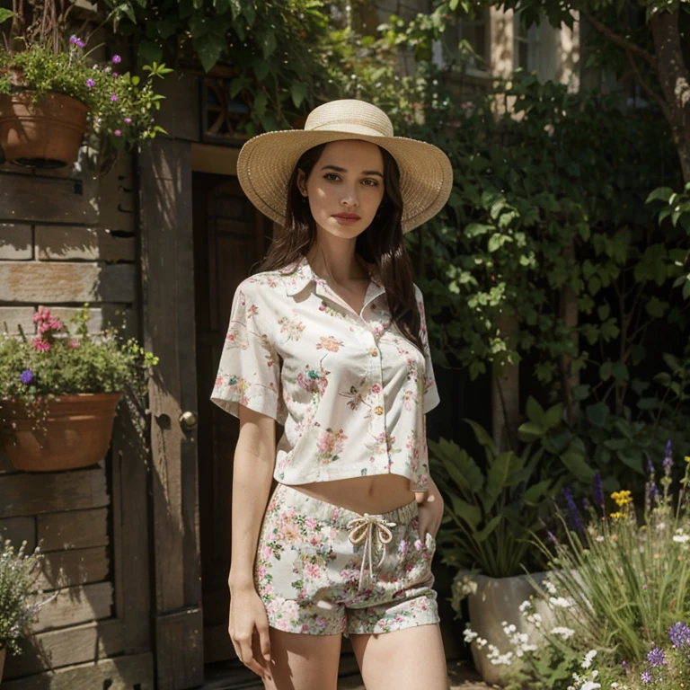 Daisy Ridley dressed in a floral shirt and shorts