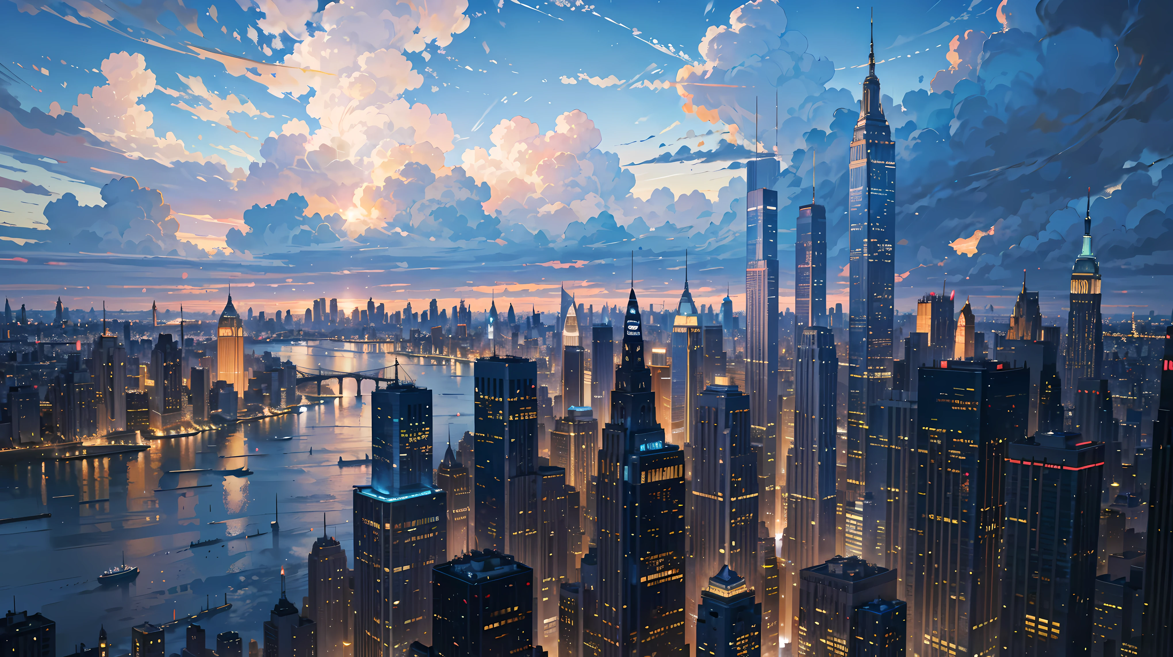 A close up of a painting of a city at night - SeaArt AI