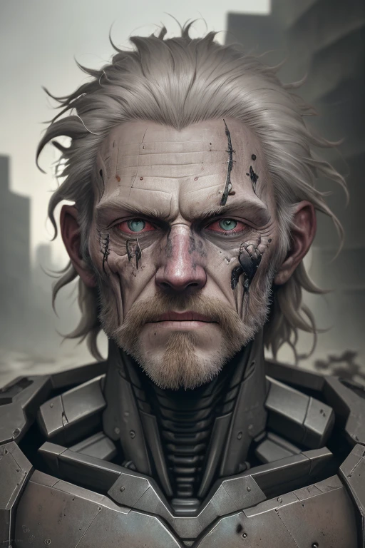 Photo 4k, man, porcelain sculpture of screaming male cyborg, shocked, black oil drool, sidelit, telephoto, studio light, sandy white floor, damp mist, intricate details, real skin texture, 4k hd, --auto --s2
