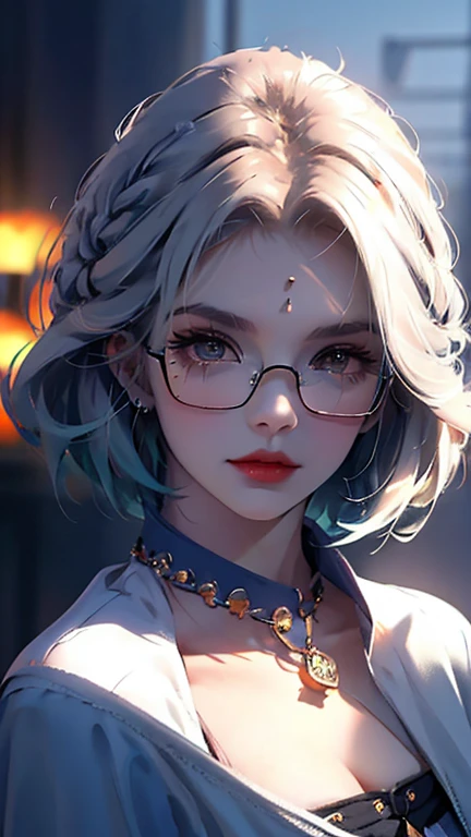 1 chica de piel oscura, usa gafas de montura gruesa que resaltan sus rasgos faciales, con pelo corto, camisa ajustada, con detalles en colores vibrantes y falda azul botas altas con suela