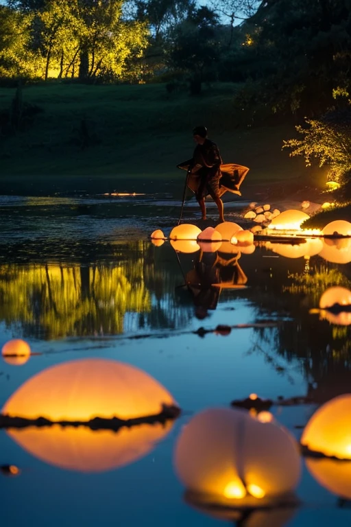 cenario, um canpo de batalha em chamas, glowing light, reflection light, silhouette