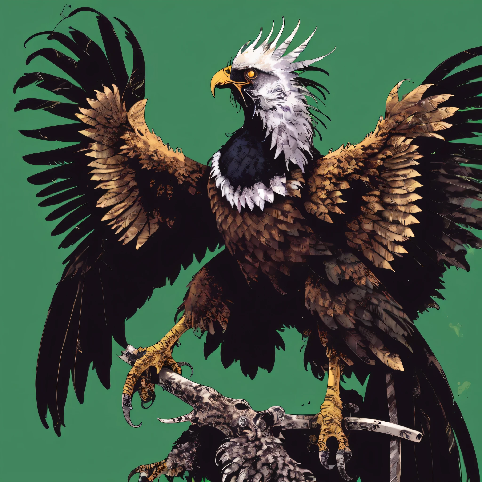 1v4n mmxx, long-crested eagle,  talons, green background