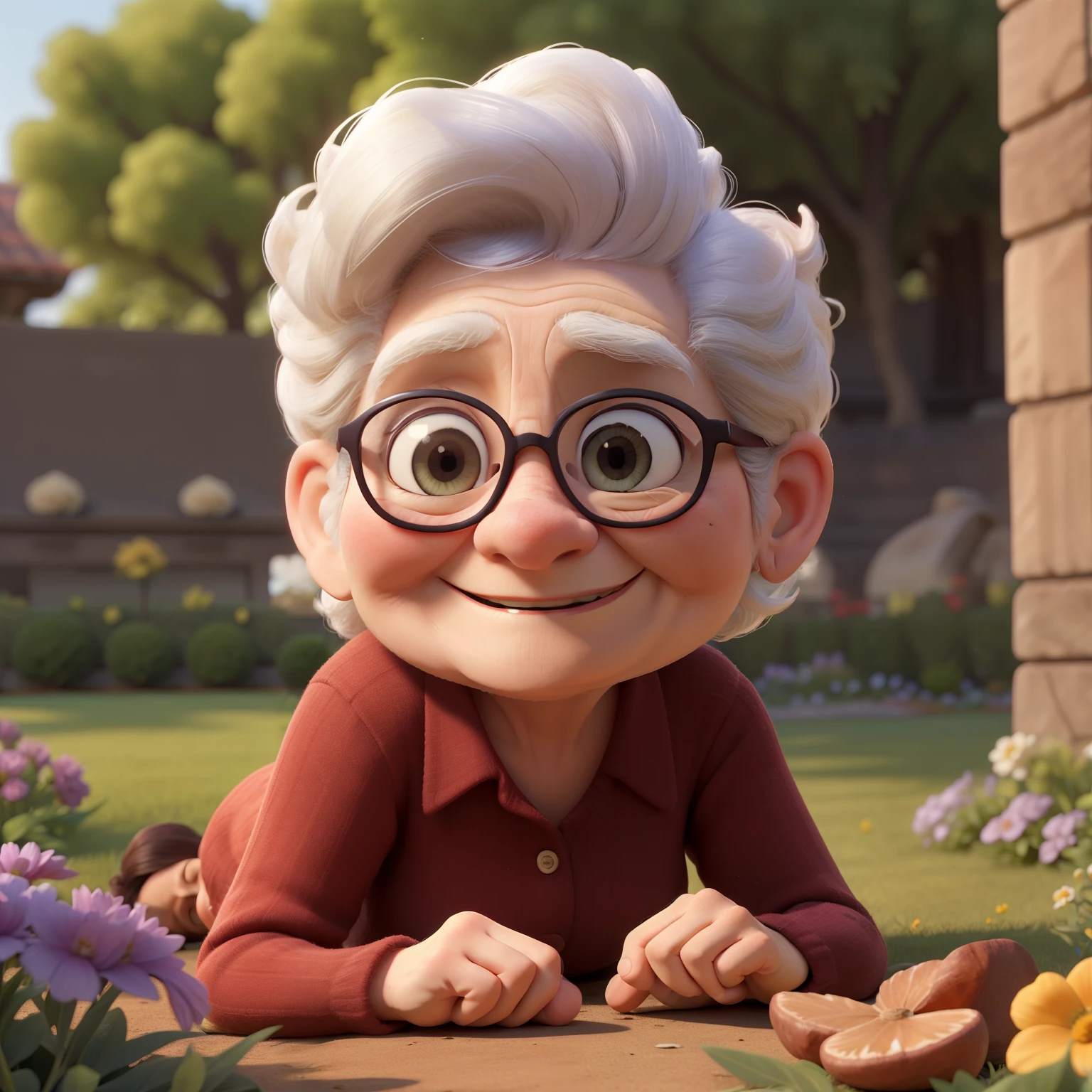 ((masterpiece)), (detailed), 

old cute women , laying in garden


