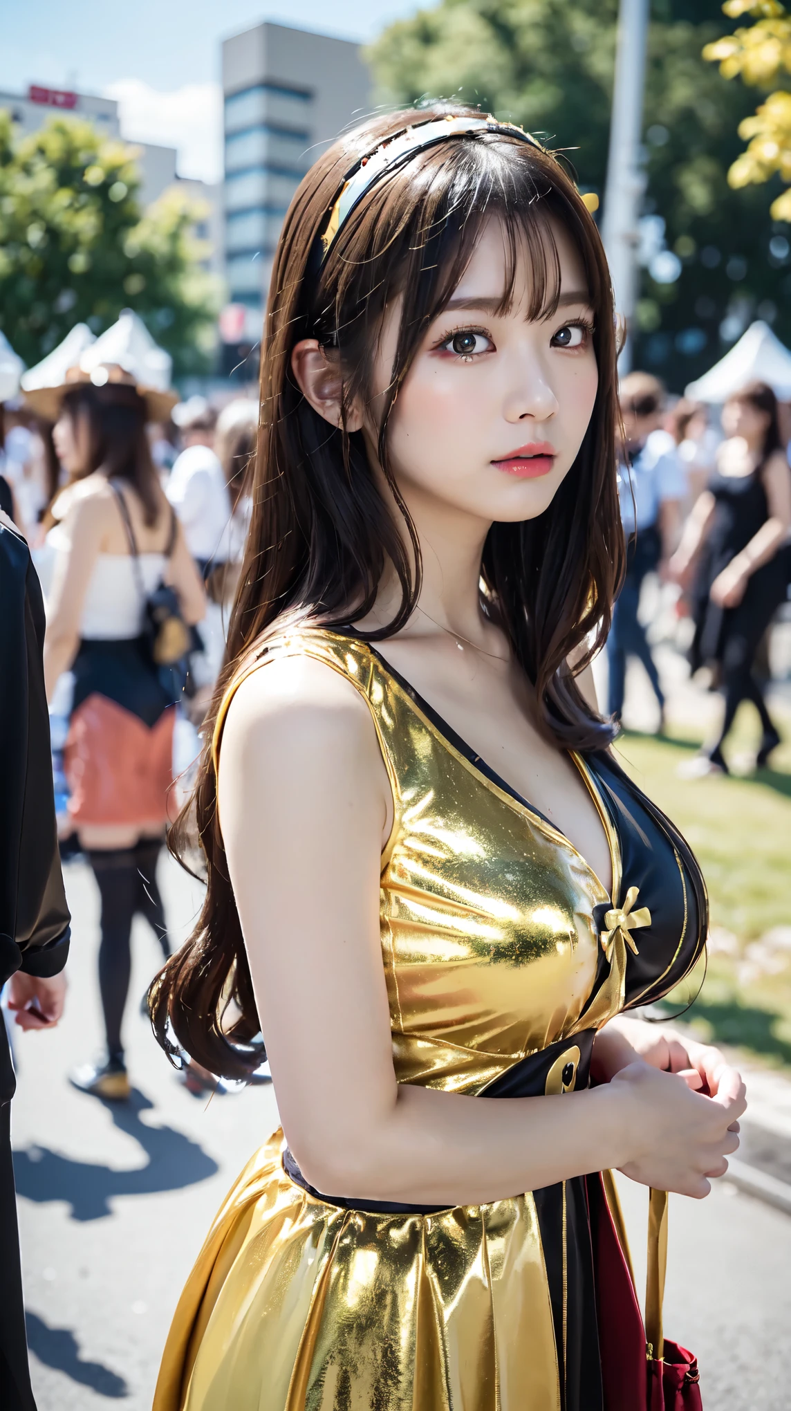 ((Idol Costume:1.5)), ,The cutest gravure idol pose in the world、perfect proportions、big breasts, valley, cute、((18 year old female:1.ung adorable japanese face,outdoor festival, official art,Highly detailed CG Unity 8K wallpaper,(masterpiece:1.0),(highest quality:1.0), 超A high resolution,4k,Super detailed, photo shoot, 8K, nffsw, High resolution, kodak portrait 400, film grain, lens flare glow,高いest quality,8K,nffsw:1.2),portrait shot,8K、View viewer、view from the side