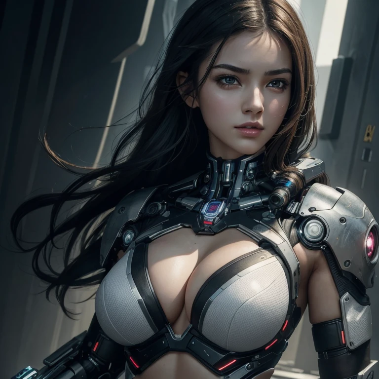 (masterpiece, top quality, best quality,4k,8k,HD,ultra HD), 1girl with cyborg body and big chest,upper body