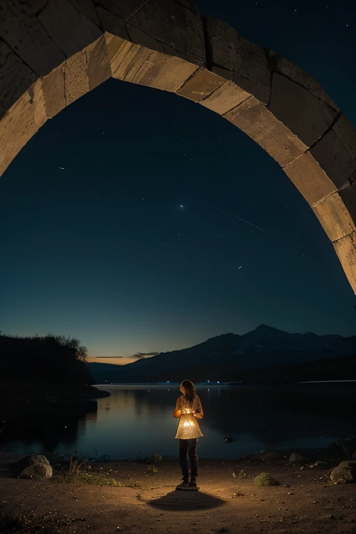 "Imagine standing at the crossroads of existence. Your voice carries weight—the words you speak, the deeds you perform—they ripple outward, touching lives, landscapes, and destinies.
Your task: depict this pivotal moment. Show the traveler—perhaps you—holding a lantern. Each step sends echoes into the void. Let the colors blend—the twilight blues, the ember oranges, and the stardust whites. Convey the message: choose wisely, for the echoes we create shape the world."