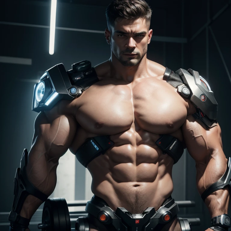 (masterpiece, top quality, best quality,4k,8k,HD,ultra HD), 1man with cyborg body and muscle,upper body