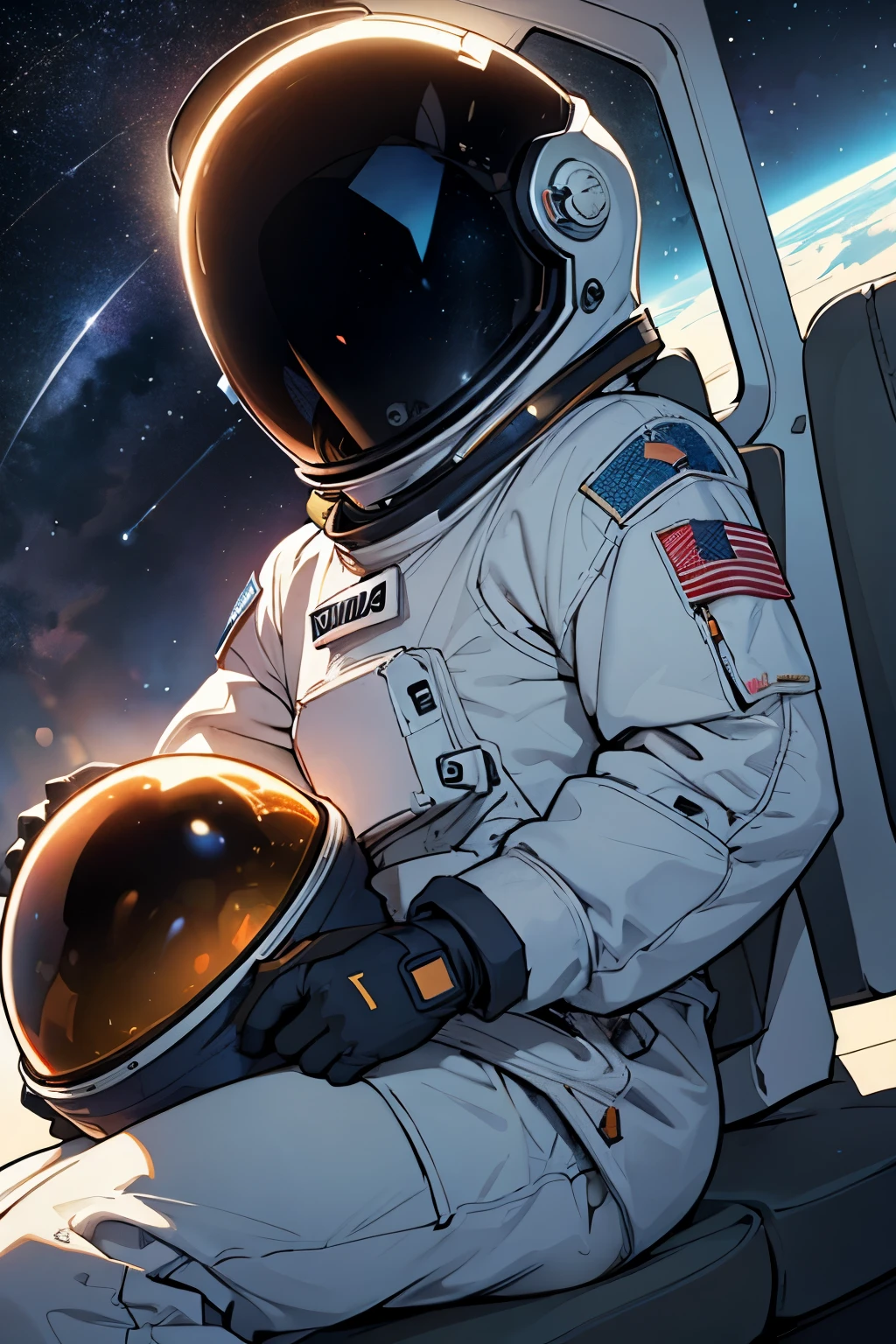 Crie o Fundo Espacial:
Use a dark color as the background to represent the space.
Adicione estrelas para simular o universo.
Desenhe o Bar Espacial:
Design a structure that looks like a futuristic bar.
Adicione bancos de bar e uma bancada com bebidas.
Adicione o Astronauta:
Draw the outline of an astronaut using simple geometric shapes.
Adicione detalhes como o capacete, traje espacial e botas.
Inclua a Nave Espacial:
Desenhe uma nave espacial estilizada ao fundo.
Certifique-se de que seja proporcional ao astronauta e ao bar.
Crie o Capacete do Astronauta:
Draw a translucent helmet with sun reflections.
Adicione brilhos para simular o reflexo do sol.
Posicione o Sol:
Desenhe um sol brilhante com raios.
Place it strategically so it appears to be reflecting off the astronaut's helmet.
Detail the scenario:
Adicione outros elementos como mesas, cadeiras, e outros clientes no bar.
Inclua detalhes como garrafas de bebida, space cups and decorations.
Refine e Ajuste:
Make color adjustments, sombra e luz para tornar a cena mais realista.
Add fine, refined details to improve the overall aesthetic of the image.