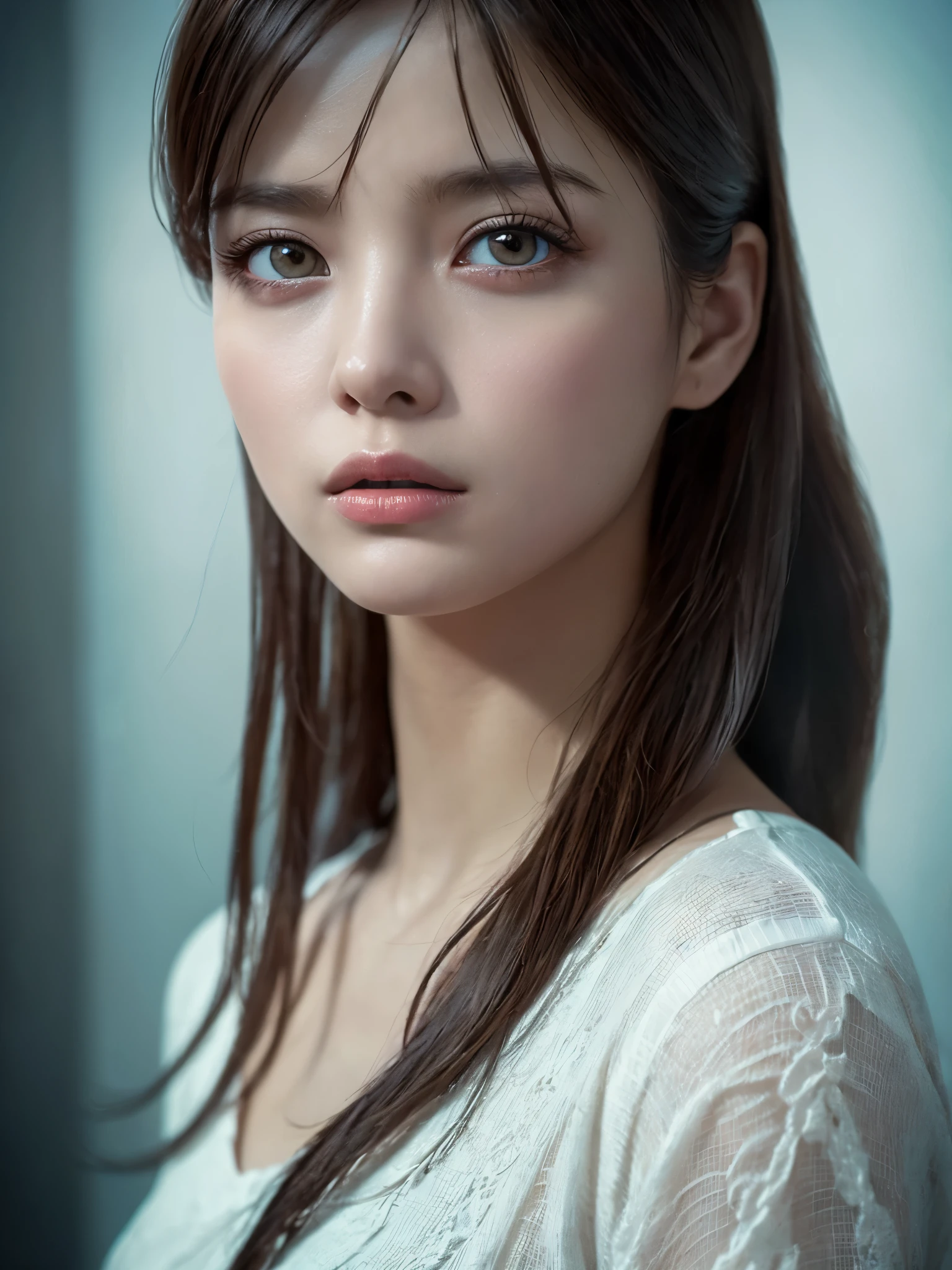 "masterpiece, best quality, (ultra-detailed, realistic, physically-based rendering, professional, vivid colors, sharp focus:1.2), studio lighting, bokeh, horror, concept artists, sci-fi, extremely detailed eyes and face, beautiful detailed eyes, beautiful detailed lips, long eyelashes, nonetheless, nonetheless with meticulous details, next-gen rendering technology, painting-like texture, emotive, layered tones, unconventional composition, unsettling atmosphere, ethereal beauty, surreal elements, extended dynamic range, soft shadows and highlights, dramatic lighting effects, intense contrast, breath-taking moment, impressive depth of field, illusion and reality blend, exquisite details in every corner, mysterious and intriguing, dreamlike visage, enchanting essence, captivating presence, intense emotional expression, strong storytelling aura."