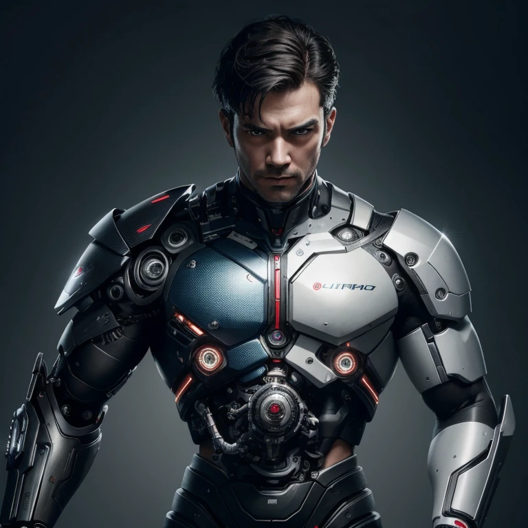 (masterpiece, top quality, best quality,4k,8k,HD,ultra HD), 1man with cyborg hand,upper body
