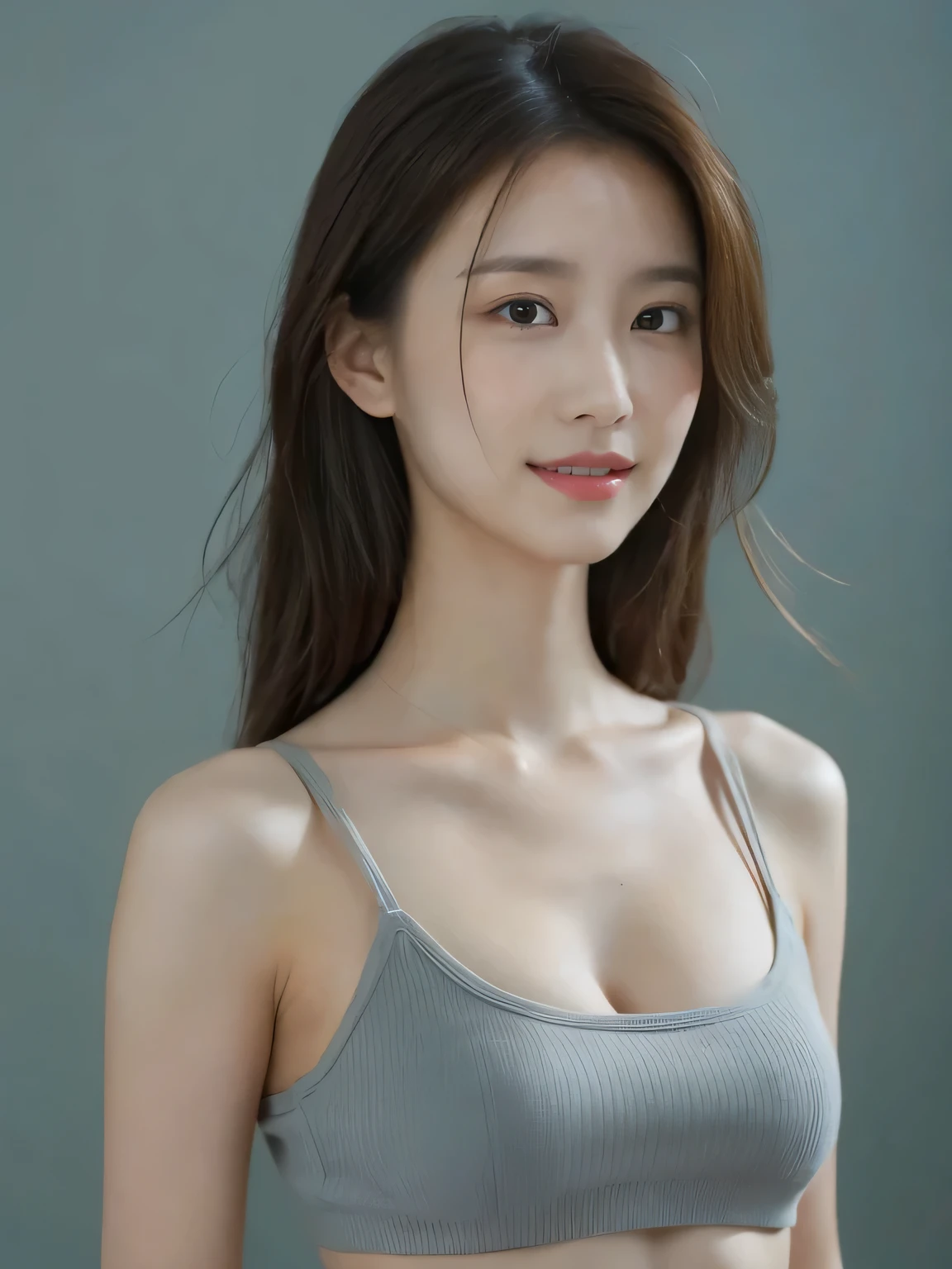 (on the table, best quality, realistically, super detailed, meticulous, High resolution, 8k wallpaper), Close-up portrait of a beautiful woman, like, Smile, light brown messy hair, Perfect dynamic composition, beautiful meticulous eyes, Just like the cover of a fashion magazine, on campus