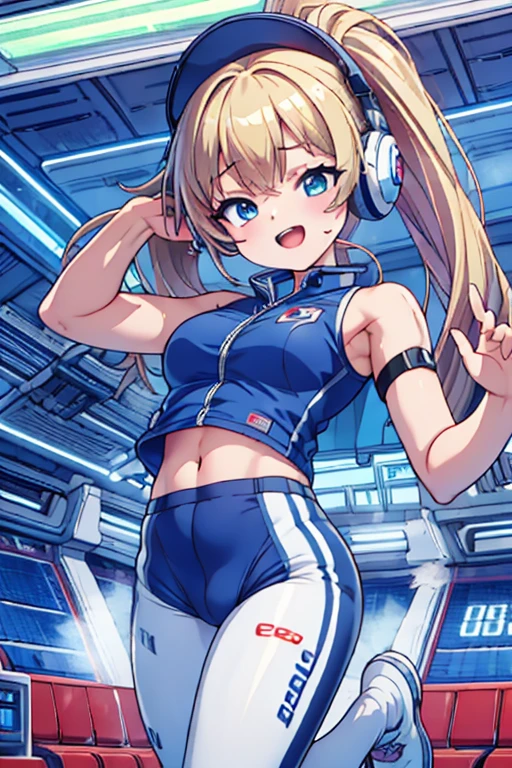 top-quality,Top image quality,in 8K,4K,masterpiece,ultra-detailliert,Beautiful,ultra-quality, best quality,high resolution, ultra-detailed,game cg,dutch angle,(acrobatic pose):5,jumping:5,(inside spacestation,)beautiful detailed eyes,five fingers,headphone,nsfw,a beauty girl,(astrovest):5,(track uniforms),wet,(steam:1.5),Running form,open open mouth,(blonde hair),(long hair):2,Navel,space_station_interior, exercise_room, futuristic, high_technology, zero_gravity_exercise_equipment, high_resolution_landscape, sleek_design, minimalistic, 8K_resolution, game_cg_style, Dutch_angle, detailed_character, track_uniform, perfect_running_form, intense_expression, detailed_eyes, determination, steam:1.5, beauty, strength, five_fingers, visible_navel, open_mouth, ultra_quality, high_resolution, ultra_detailed,astrovest