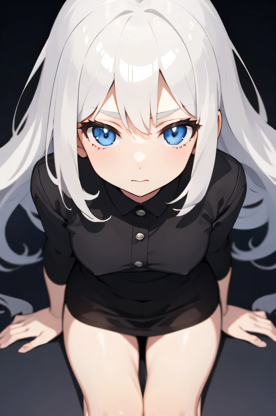 anime girl white hair black clothes
