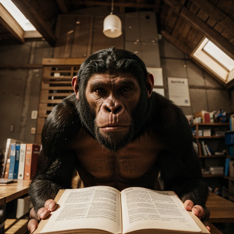 opened book, holding ape's hands
