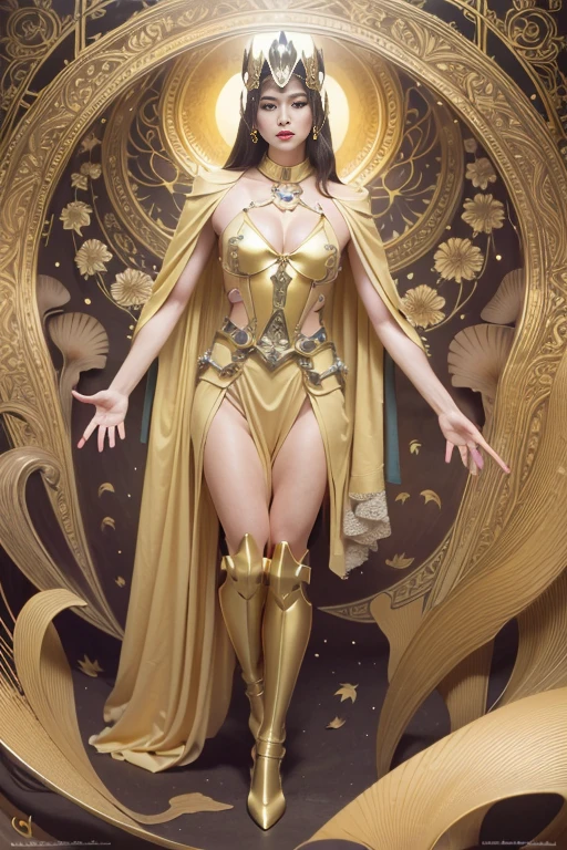 Beautiful woman in intricate Retro-Futuristic Art Deco Outfit