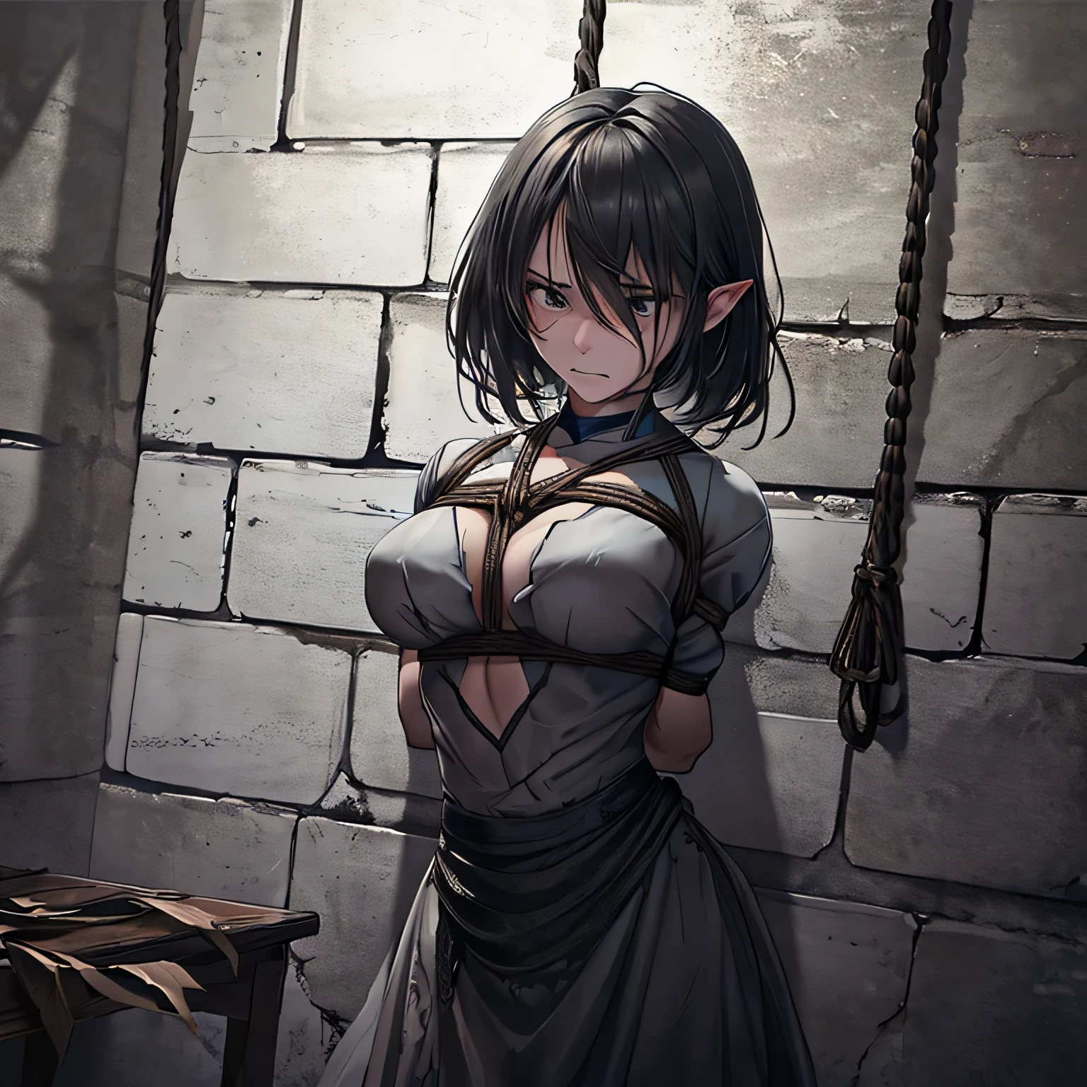 (a fairy),(kidnapped),(gagged and bound),(helpless),(distressed),(fantasy),(dark atmosphere),(sinister design),(tormented),(dungeon),(eerie lighting),(muted colors),(detailed textures),(surreal),(ominous),(dramatic),(intricate ropes),(tense),(intense emotions),(suspenseful),(trapped),(powerless),(captive),(struggle),(dangerous situation),(frightened),(unseen threat),(fearful),(strife),(visual tension),(meticulous details),(captivating),(chilling),(provocative),(daring composition),(mysterious),(startling contrast),(skilled craftsmanship),(provoking imagination),(evocative)