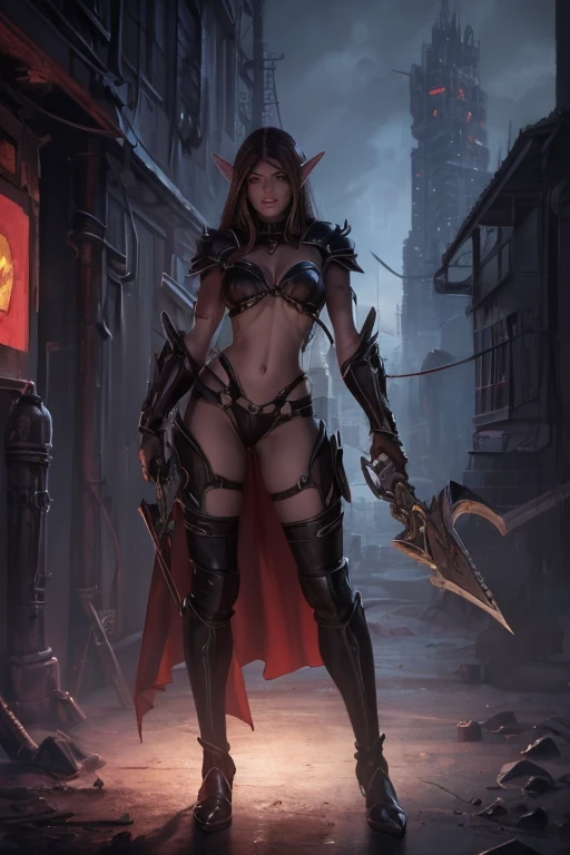 red eyes, sylvanas_windrunner, sylv-lora, 1girl, elf, , will be depicted in the futuristic world of "Aeon Flux". The artwork will be created using the medium of digital illustration. The image quality should be at its best, with a resolution of 4k or 8k. It should be ultra-detailed and have a realistic, photorealistic appearance. The colors should be vivid and the lighting should be carefully designed to enhance the overall atmosphere of the scene.
In the artwork, red eyes, sylvanas_windrunner, sylv-lora, 1girl, elf, character will be portrayed with beautiful, detailed eyes and lips, Her face will be extremely detailed, capturing her unique features and expressions. She will be shown in a dynamic pose, reflecting her strong and confident personality. The background will be a futuristic cityscape, showcasing the sci-fi elements of the "Aeon Flux" universe. The city will be presented in a dark and moody color palette, with neon lights illuminating the streets. The composition will have a strong sense of depth, with layers of buildings and structures creating a visually striking image.
The artwork will have a professional and polished look, with sharp focus and ultra-fine painting details. The use of HDR and studio lighting will further enhance the realism of the scene. The overall style of the artwork will be influenced by concept artists, combining elements of science fiction and dystopia. The final result should be a masterpiece that captures the essence of "Aeon Flux" and portrayal of the red eyes, sylvanas_windrunner, sylv-lora, 1girl, elf, iconic character.