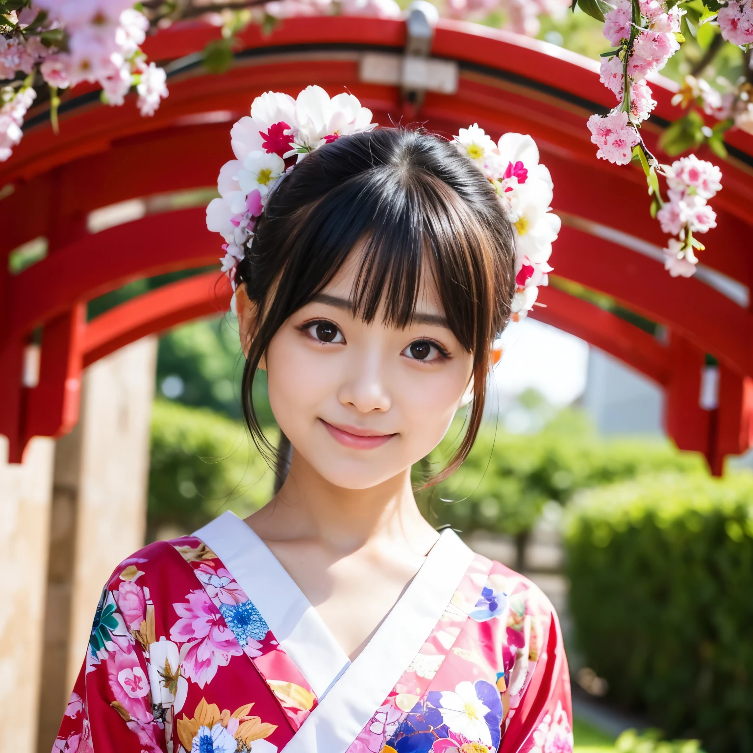 wearing only FURISODE, Best-quality, Masterpiece, Ultra-High-Resolution, (Photorealistic:1.4), Raw-Photo, 1girl, the most famous Japanese idol, extremely cute face, extremely cute big-black-eyes, extremely cute hairstyle, extremely beautiful and extremely realistic skins, extremely cute eyelashes, extremely cute lips, innocent-smile