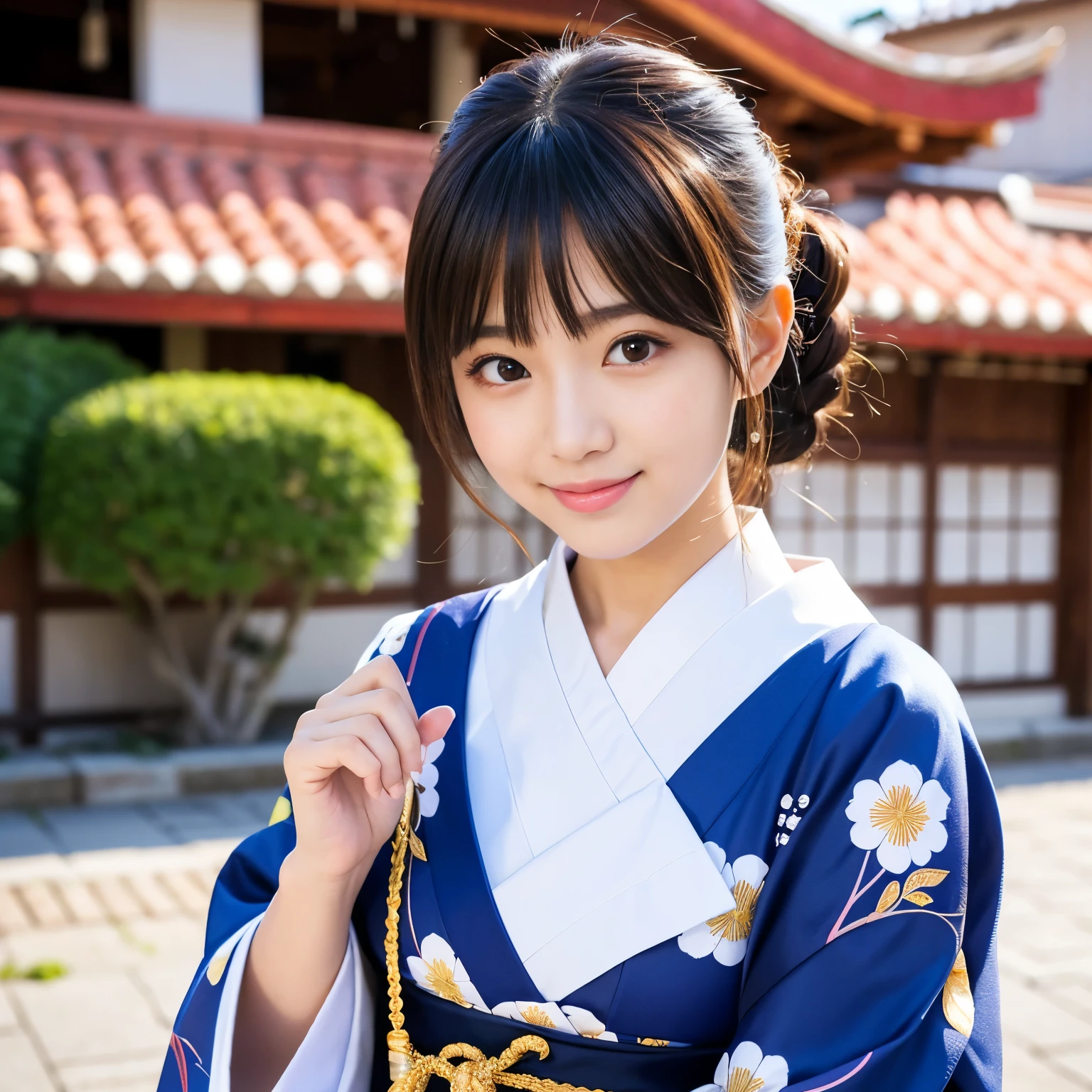 wearing only FURISODE, Best-quality, Masterpiece, Ultra-High-Resolution, (Photorealistic:1.4), Raw-Photo, 1girl, solo, 20-years-old, the most famous Japanese idol, extremely cute face, extremely cute big-black-eyes, extremely cute hairstyle, extremely beautiful and extremely realistic skins, extremely cute eyelashes, extremely cute lips, innocent-smile, dynamic-pose, detailed FURISODE