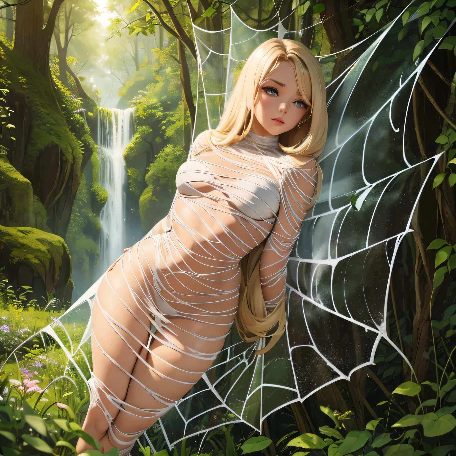 beautiful fairy in fishnets,bound, spider web, cocoon,spider web