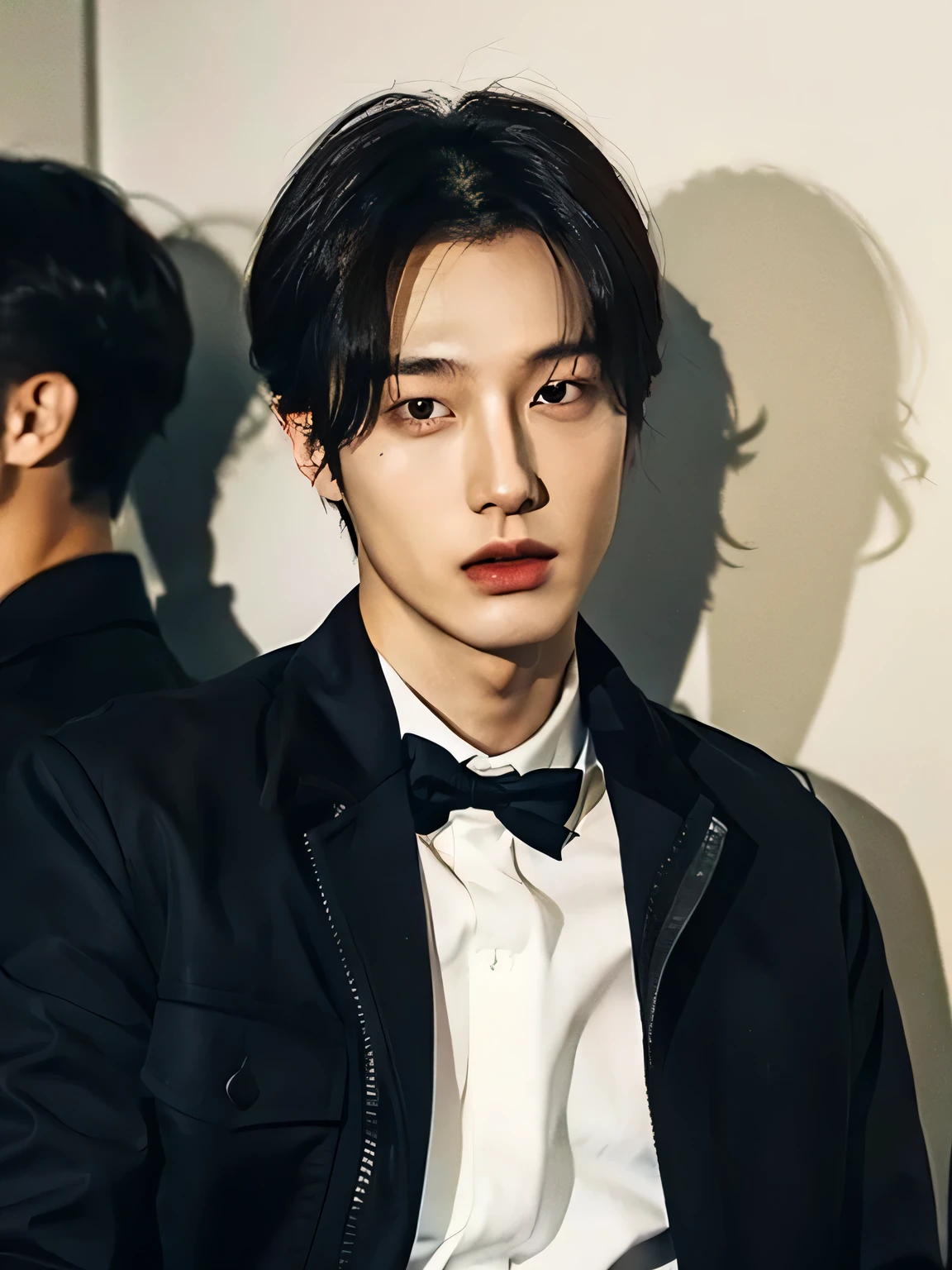 There is a man who is sitting with a cell phone, Cai Xu Kun, jinyoung shin, hyung tae, yanjun chengt, kim taejin, pale korean adorable face, inspirado en jeonseok lee, Jung Jaehyun, Hong June Hyung, hyung tae kim, young pale angel, Shin Jeongho, Jaeyeon Nam, hombre surcoreano, artista coreano