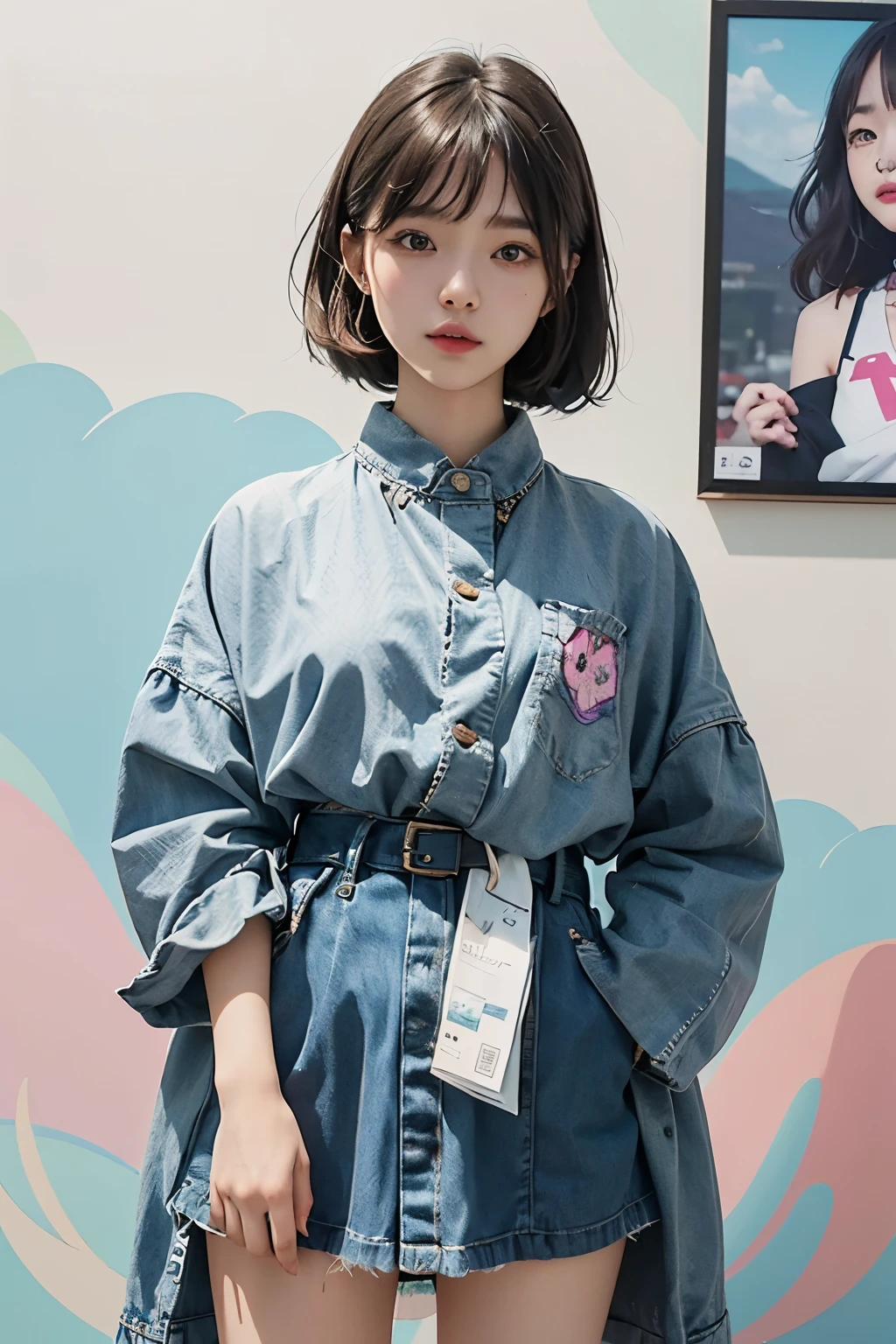 Arapé girl wearing multi-colored casual clothes in front of a colorful background, official artwork, still promotion, official art, Photo shoot, Promotional photos, Aya Takano Color Style, Chiho, Promotional art, promo shot, colorful photos, promo still, Promotional images, Photo shoot, best artist, Portrait of Korean twenties,  Random Actions,