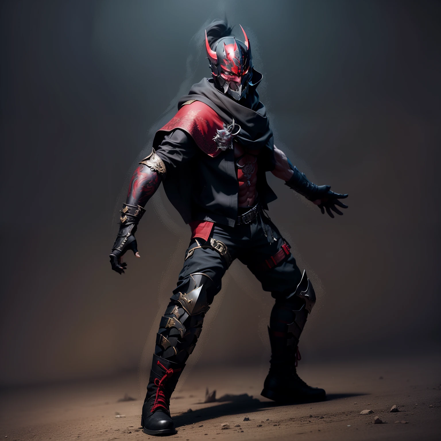 create maximum quality high sharpness respect details do not change clothing details do not change shoe details do not change pants details do not change cloak details do not change mask details maintain proportion model Gladiator 8k Ultra mask “Hannya”