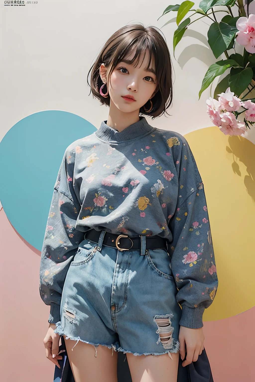Arapé girl wearing multi-colored casual clothes in front of a colorful background, official artwork, still promotion, official art, Photo shoot, Promotional photos, Aya Takano Color Style, Chiho, Promotional art, promo shot, colorful photos, promo still, Promotional images, Photo shoot, best artist, Portrait of Korean twenties, random pose,
