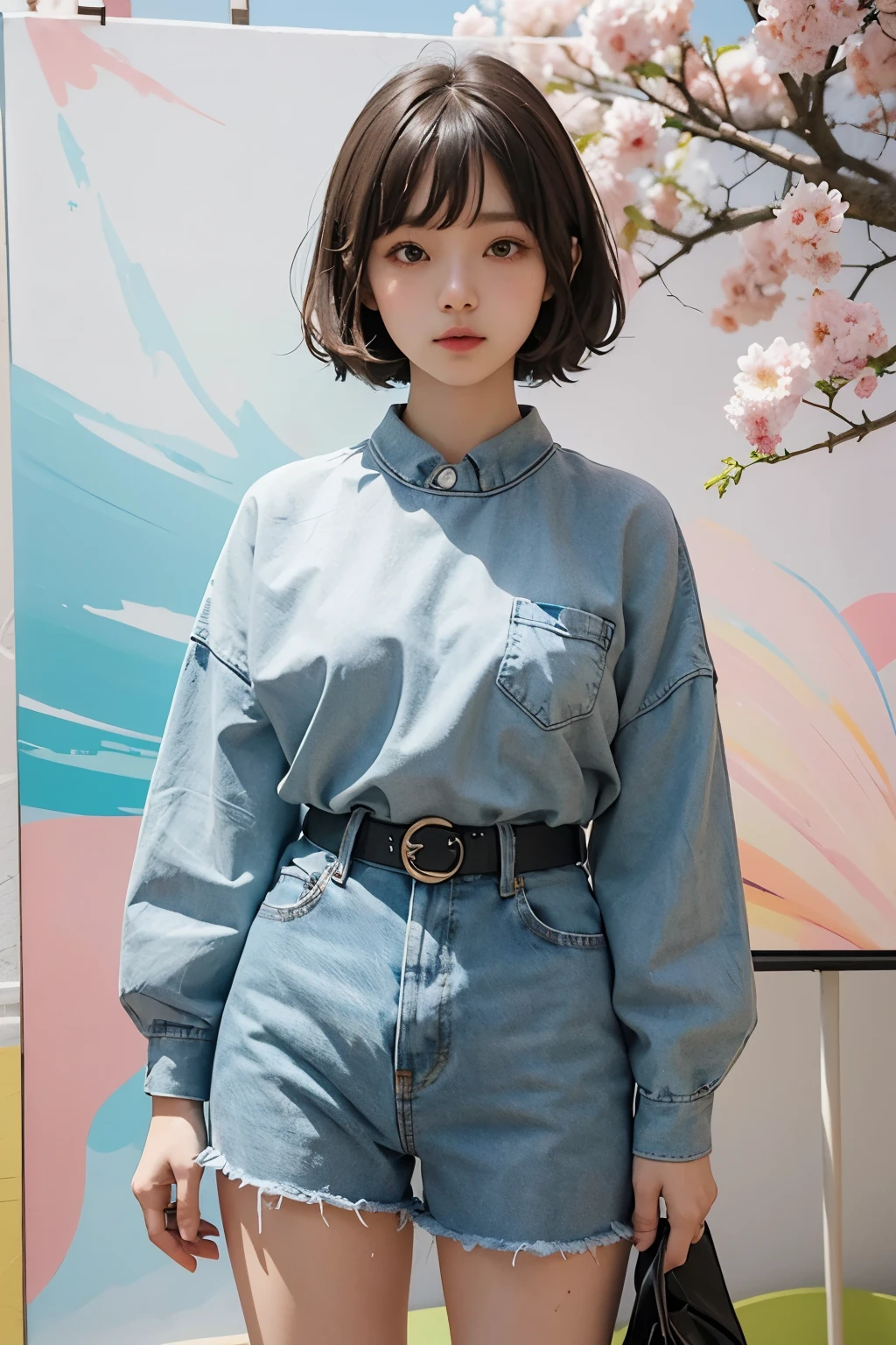 Arapé girl wearing multi-colored casual clothes in front of a colorful background, official artwork, still promotion, official art, Photo shoot, Promotional photos, Aya Takano Color Style, Chiho, Promotional art, promo shot, colorful photos, promo still, Promotional images, Photo shoot, best artist, Portrait of Korean twenties,  random pose,