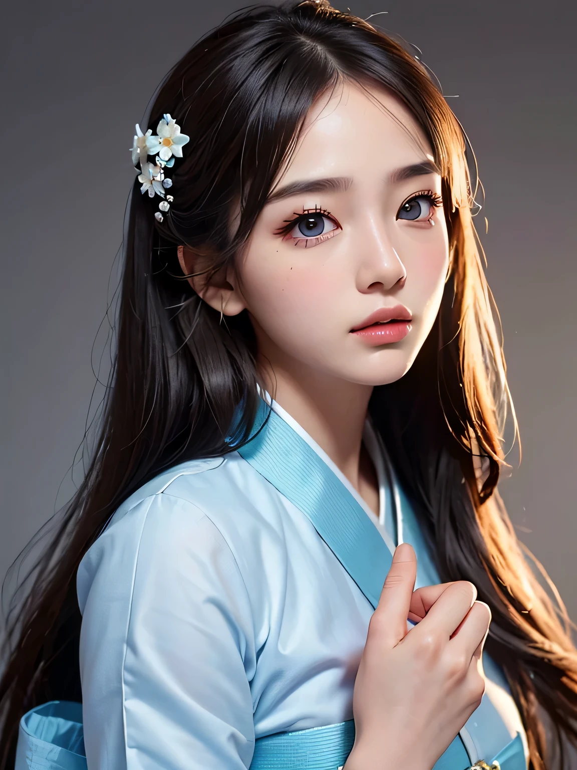 (1girl:1.3), Solo, (((Very detailed face)))), ((Very detailed eyes and face)))), Beautiful detail eyes, Body parts__, Official art, Unified 8k wallpaper, Super detailed, beautiful and beautiful, beautiful, masterpiece, best quality, original, masterpiece, super fine photo, best quality, super high resolution, realistic realism, soft make up, full body potrait, amazing beauty, dynamic pose, delicate face, vibrant eyes,(from the front),She wears Hanbok the traditional Korean dress, beautiful asian girl