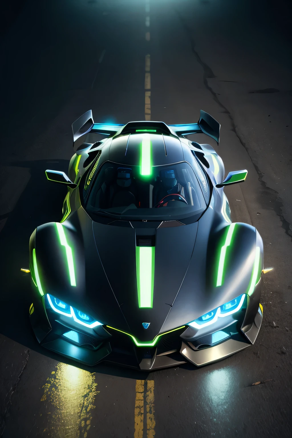 1 Carro, futuro, prototype, estilo hyper sport de: 16k, Night metropolis in neon lights, molhado, arte ciberpunk, acrylic art, (realista), Dynamic, No nations, CRU, ..SVG,