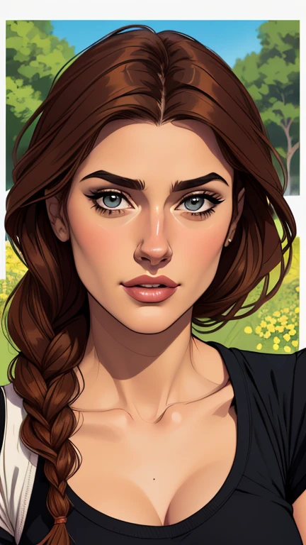Personagem Salma Hayek (nua  roupas  nua pelada sem roupas)  imagem de desenho animado de uma mulher jovem  .cartoon style illustration, estilo de arte dos desenhos animados,digital illustration style, design de personagens altamente detalhado, arte digital detalhada profissional, floresta  Design de personagens de retrato, beautiful digital illustration, retrato de alta qualidade, Arte em quadrinhos, mulher jovem.  expression of sexual desire well-aligned braided hair . Roupas leves de primavera