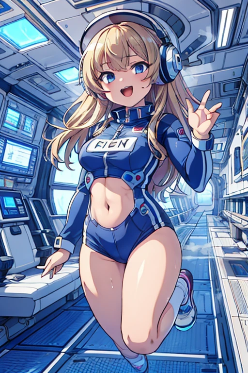 top-quality,Top image quality,in 8K,4K,masterpiece,ultra-detailliert,Beautiful,ultra-quality, best quality,high resolution, ultra-detailed,game cg,dutch angle,(acrobatic pose):5,jumping:5,(inside spacestation,)beautiful detailed eyes,five fingers,headphone,nsfw,a beauty girl,(astrovest):5,(track uniforms),wet,(steam:1.5),Running form,open open mouth,(blonde hair),(long hair):2,Navel,space_station_interior, exercise_room, futuristic, high_technology, zero_gravity_exercise_equipment, high_resolution_landscape, sleek_design, minimalistic, 8K_resolution, game_cg_style, Dutch_angle, detailed_character, track_uniform, perfect_running_form, intense_expression, detailed_eyes, determination, steam:1.5, beauty, strength, five_fingers, visible_navel, open_mouth, ultra_quality, high_resolution, ultra_detailed,astrovest