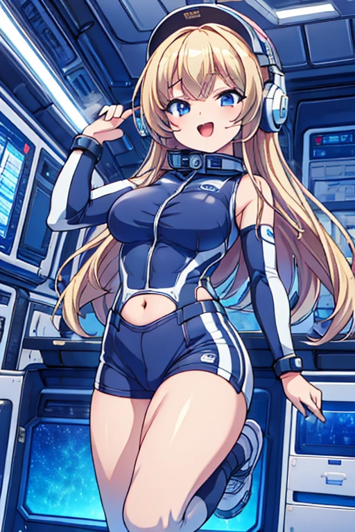 top-quality,Top image quality,in 8K,4K,masterpiece,ultra-detailliert,Beautiful,ultra-quality, best quality,high resolution, ultra-detailed,game cg,dutch angle,(acrobatic pose):5,jumping:5,(inside spacestation,)beautiful detailed eyes,five fingers,headphone,nsfw,a beauty girl,(astrovest):5,(track uniforms),wet,(steam:1.5),Running form,open open mouth,(blonde hair),(long hair):2,Navel,space_station_interior, exercise_room, futuristic, high_technology, zero_gravity_exercise_equipment, high_resolution_landscape, sleek_design, minimalistic, 8K_resolution, game_cg_style, Dutch_angle, detailed_character, track_uniform, perfect_running_form, intense_expression, detailed_eyes, determination, steam:1.5, beauty, strength, five_fingers, visible_navel, open_mouth, ultra_quality, high_resolution, ultra_detailed,astrovest