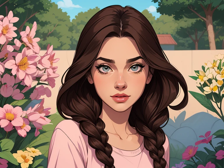 Personagem (nua roupas nua pelada sem roupas) imagem de desenho animado de uma mulher jovem .cartoon style illustration, estilo de arte dos desenhos animados,digital illustration style, design de personagens altamente detalhado, arte digital detalhada profissional, floresta Design de personagens de retrato, beautiful digital illustration, retrato de alta qualidade, Arte em quadrinhos, mulher jovem. expression of sexual desire well-aligned braided hair . Roupas leves de primavera