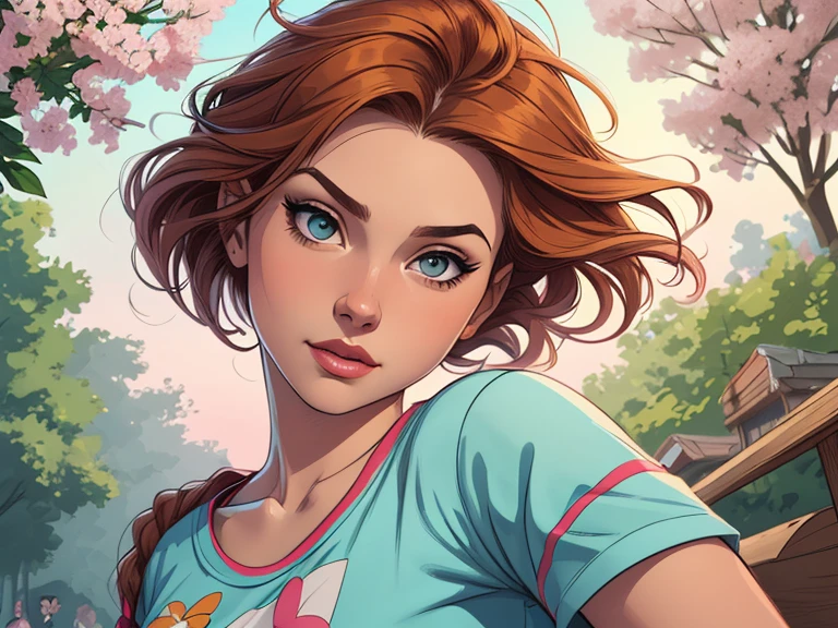 Personagem (nua roupas nua pelada sem roupas) imagem de desenho animado de uma mulher jovem .cartoon style illustration, estilo de arte dos desenhos animados,digital illustration style, design de personagens altamente detalhado, arte digital detalhada profissional, floresta Design de personagens de retrato, beautiful digital illustration, retrato de alta qualidade, Arte em quadrinhos, mulher jovem. expression of sexual desire well-aligned braided hair . Roupas leves de primavera