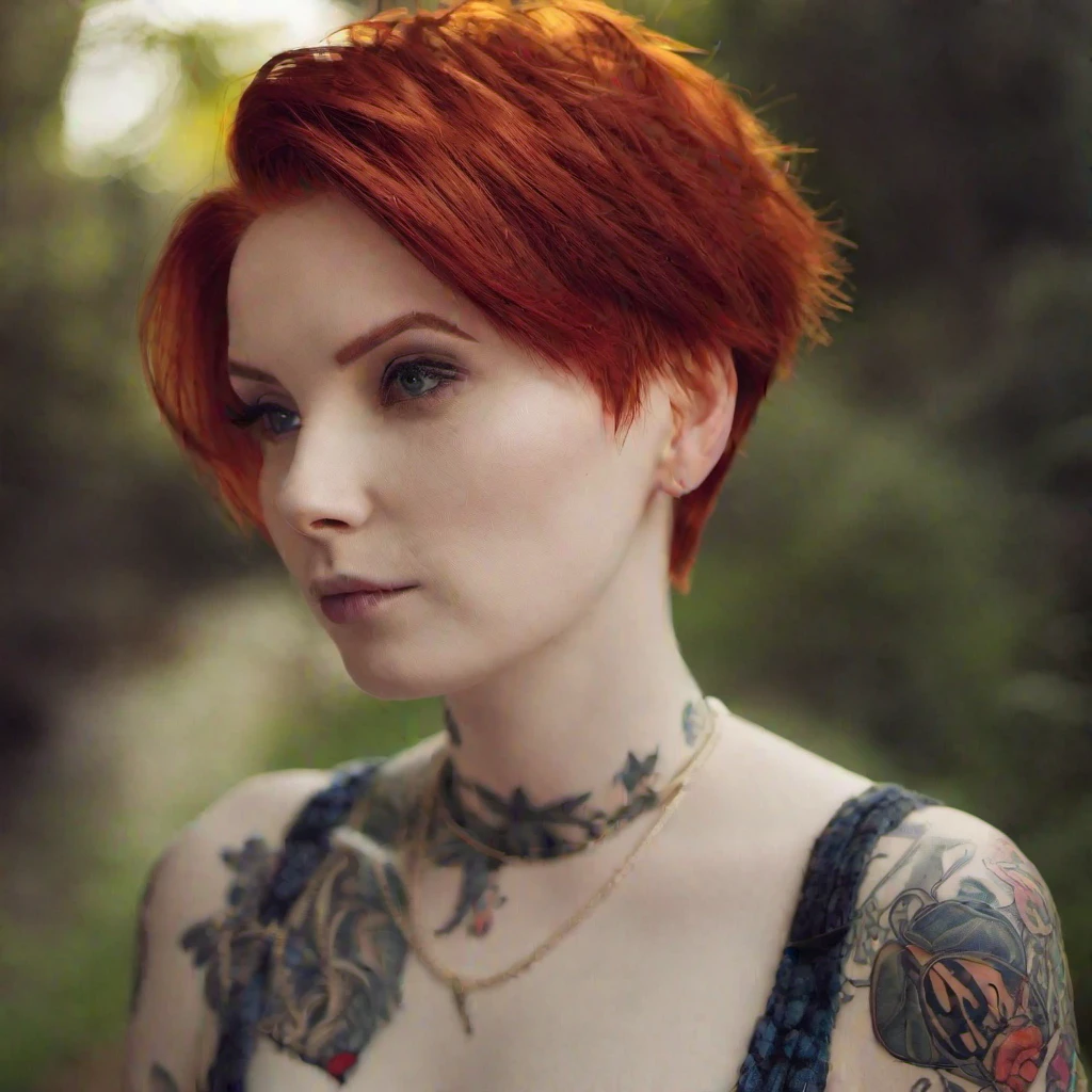(masterpiece, best quality:1.2), 1girl, solo, avrora, pale skin, redhead, short hair, tattoos