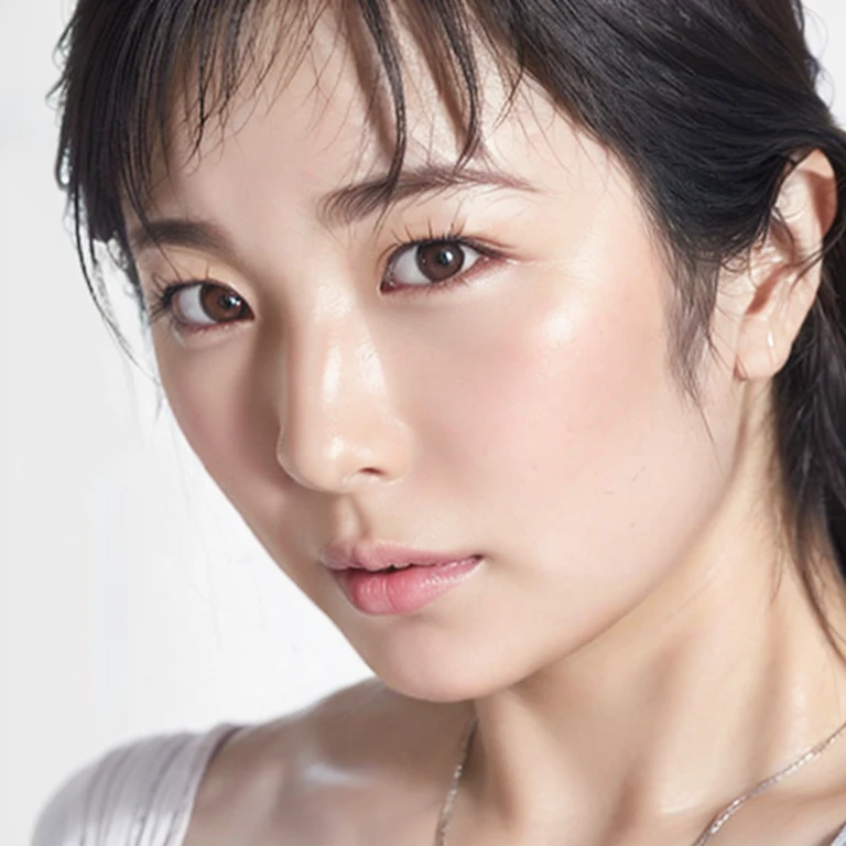 ((Top Quality)), ((8K)), ((Masterpiece: 1.3)), (Perfect Appearance), (Photorealism: 1.6), 1girl, solo, (extremely small breasts:1.8), ((Realistic skin texture 1.9)), (Fine wrinkles throughout the skin: 1.6), (Dull skin: 1.4), (Skin without moisture: 1.5) , (Wrinkles on the face: 0.9), (Wrinkles on the corners of the eyes: 1.4), Double eyelids, tear bags on the lower eyelids,
